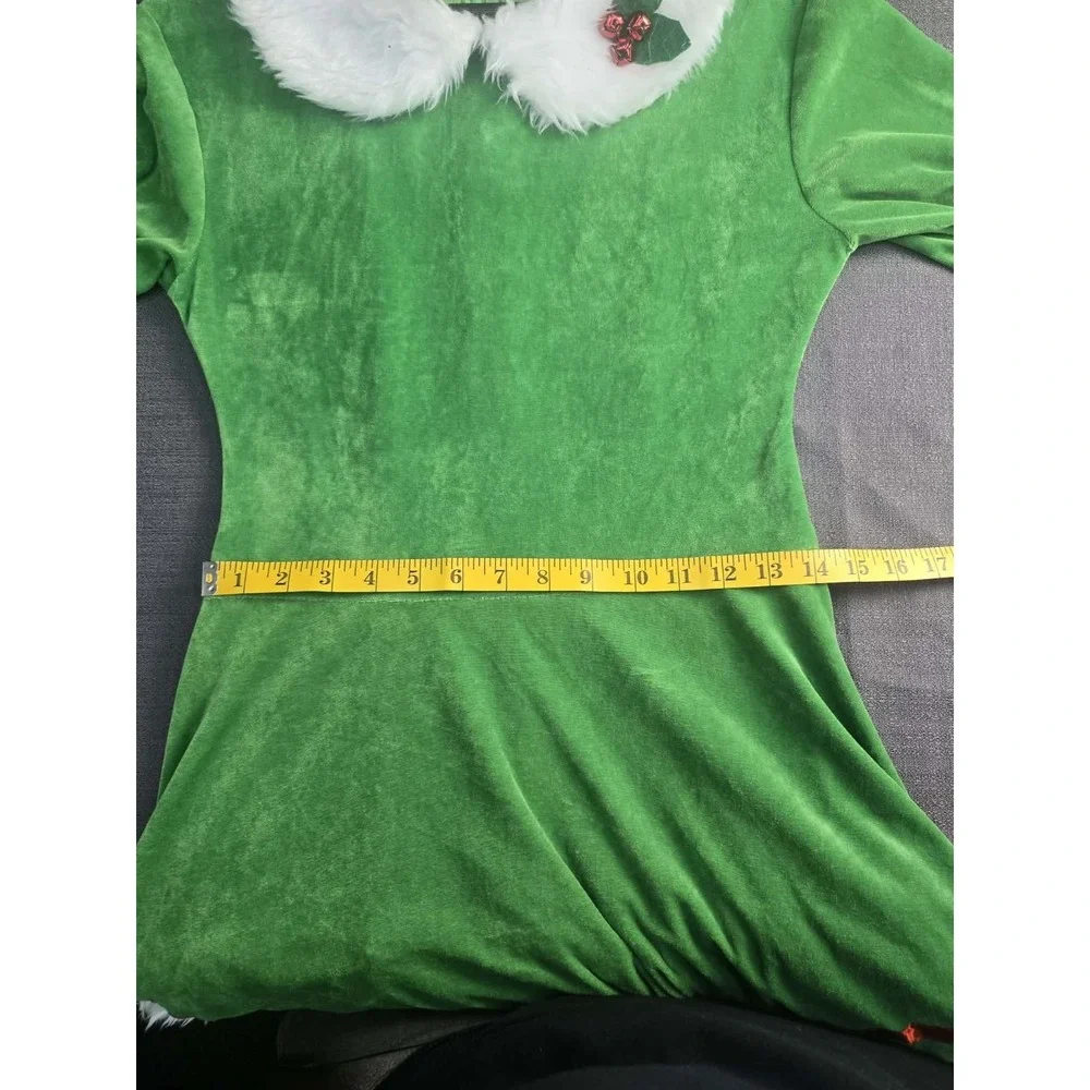 Women's Christmas Elf Costume Dress Green Faux Fur Holiday Adult One Size